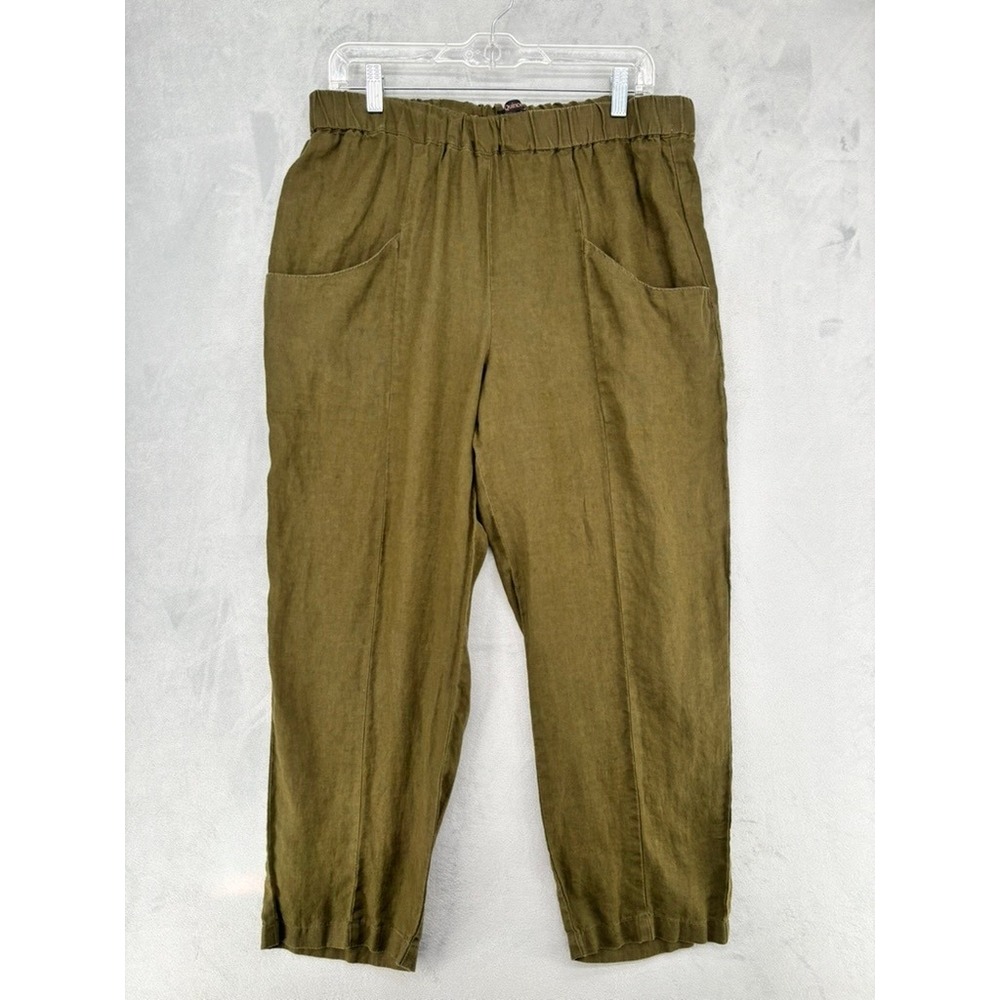 Quince 100% European Linen Tapered Ankle Pants Martini Olive Green Large